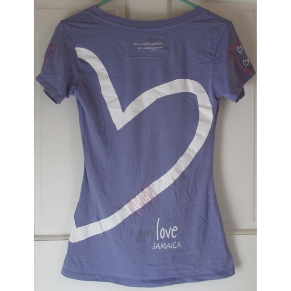 LMS Creations Womens Purple I Am Love Jamaica V-Neck Short Sleeve T-Shirt Size M - Picture 6 of 9